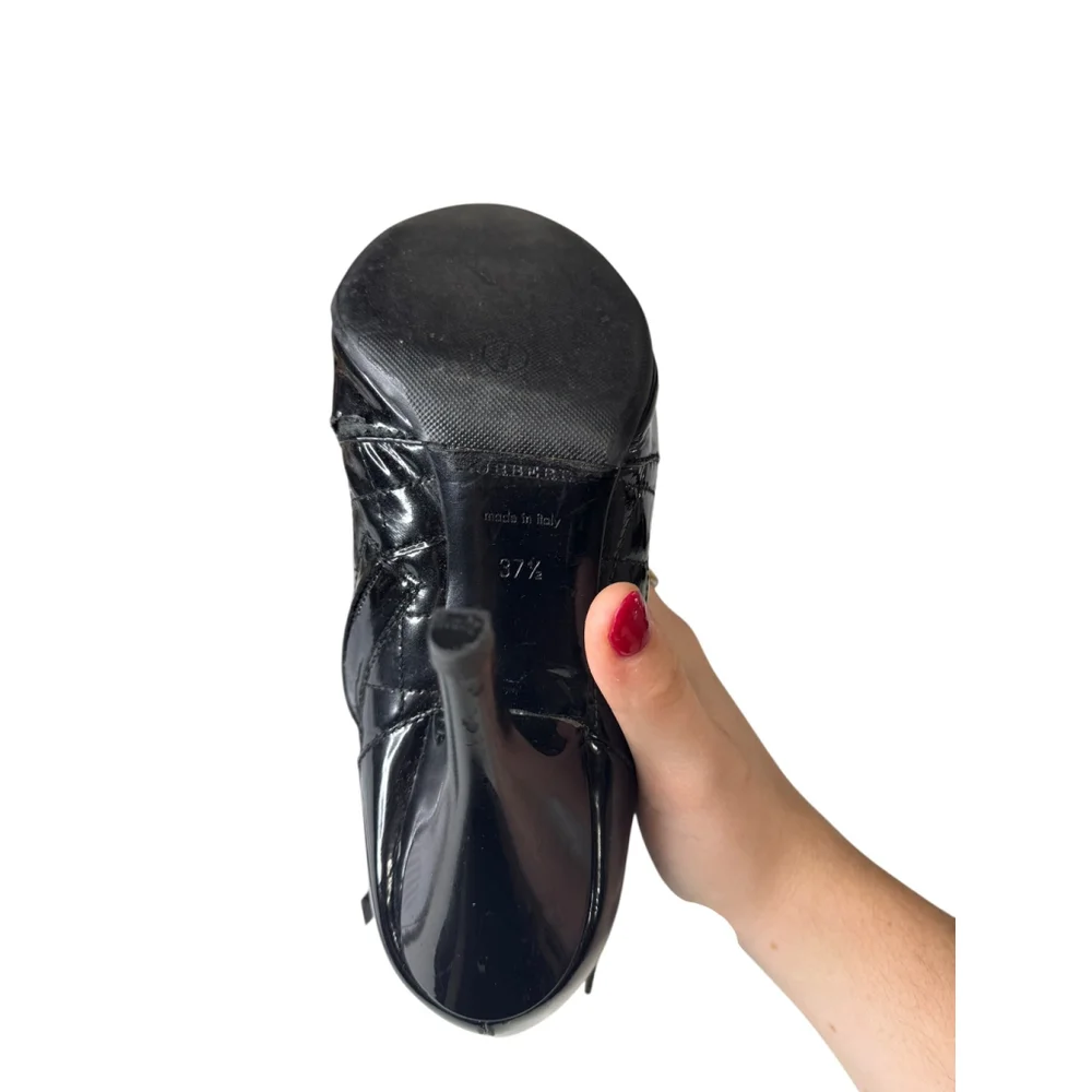 Burberry Black Patent Leather Ankle Boots Gold Buckle Size 37.5 - Picture 8 of 9
